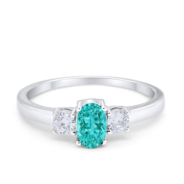 Solitaire Wedding Ring Oval Simulated Paraiba Tourmaline CZ 925 Sterling Silver